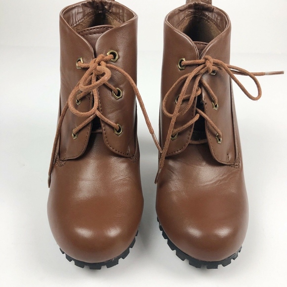 Bamboo Brown Lace Up Ankle Boots MOZZA-27L - Picture 2 of 8
